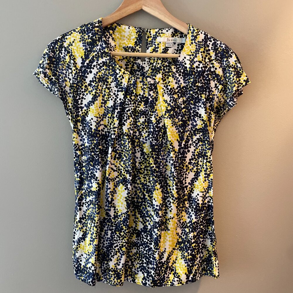 NWOT Boden Ravello Silk Blouse Top Yellow Navy Blue Floral Print Size 2 - Picture 2 of 3